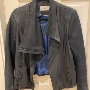 T Tahari black suede leather moto jacket